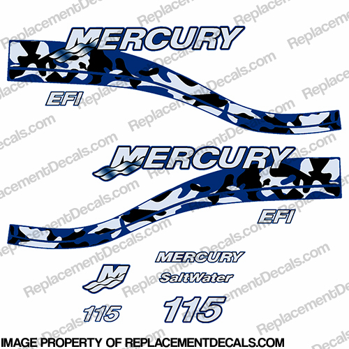 Mercury 115hp EFI Decal Kit - Custom Blue Camo Design INCR10Aug2021
