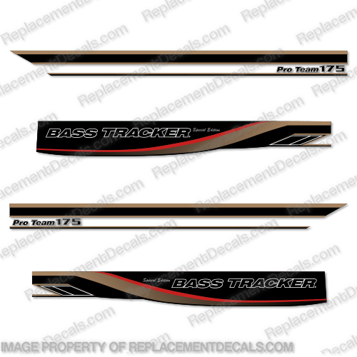 Bass Tracker Pro Team 175 Decals - Black / Gold / Red  Bass, tracker, fish, the, finest, boat, boats, logo, lettering, decal, sticker, hull, sticker,INCR10Aug2021 