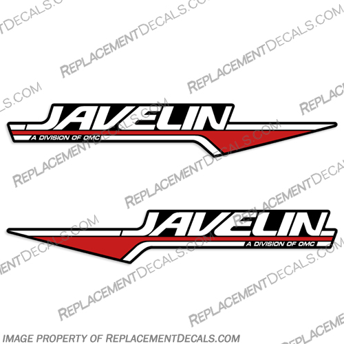 Javelin " A Division of OMC" Boat Decals (Set of 2)  javelin, omc, a, division, of, boat, decals, stickers, set. of, 2, outboard, logo, name, 