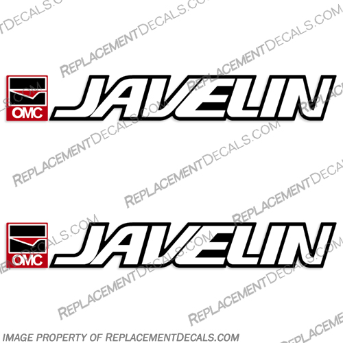 Javelin OMC Boat Decals (Set of 2)  javelin, boat, decals, stickers, set. of, 2, outboard, logo, name, omc, style,