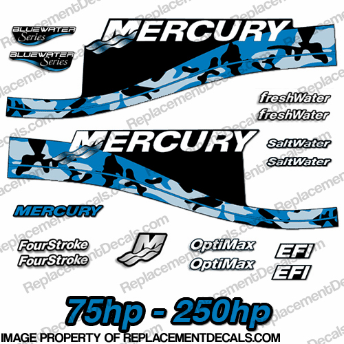 Mercury 75hp - 250hp Decals - Blue Camo INCR10Aug2021