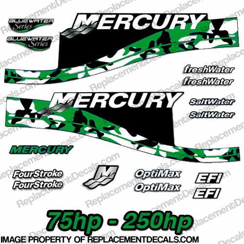 Mercury 75hp - 250hp Decals - Green Camo INCR10Aug2021