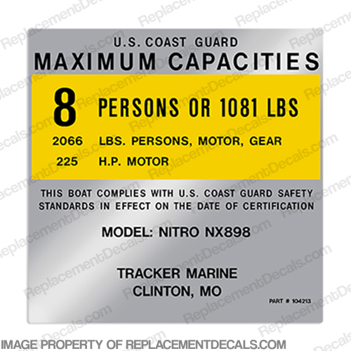 Tracker Marine Nitro 898 8 Person Boat Capacity Plate Decal INCR10Aug2021
