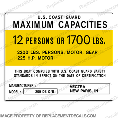 Vectra 209 DB Capacity Decal - 12 Person INCR10Aug2021
