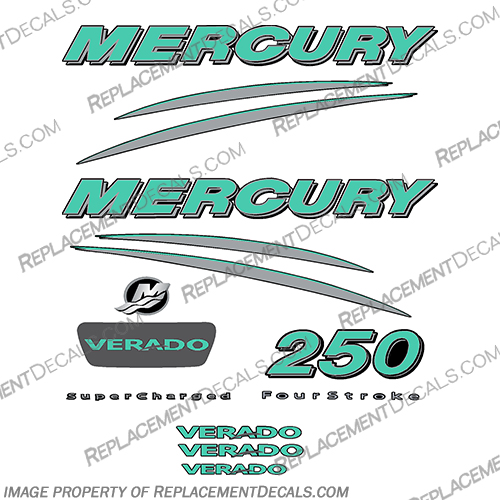 Mercury Verado 250hp Decal Kit - Aqua / Silver Custom, Mercury, Verado, 250, hp, Aqua, Silver, outboard, motor, engine, Decal, sticker, Kit