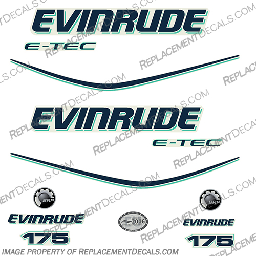 Evinrude 175hp E-Tec Decal Kit - Aqua - Blue  evinrude, 175, 175hp, e-tec, etec, outboard, decal, kit, stickers, set, aqua, custom, color, engine, boat, blue, 