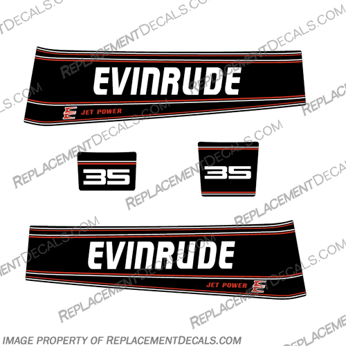 Evinrude 35hp Jet Power Decal Kit - 1993 1994 1995 - Black  evinrude, 35, 35hp, outboard, motor, engine, decal, sticker, kit, set, decals, 1993 ,1994, 1995, jet_power_black