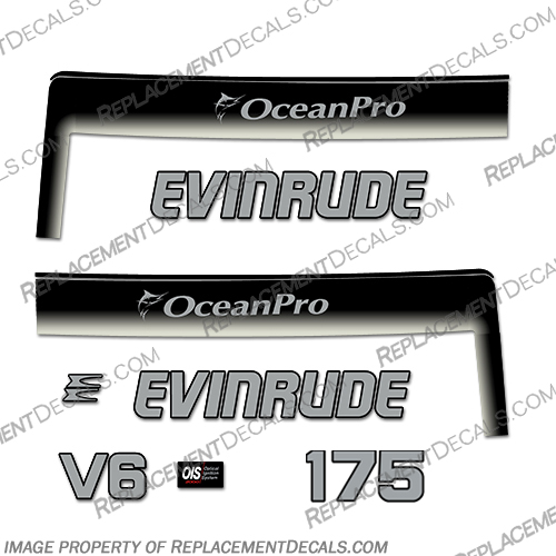 Evinrude 175hp Ocean Pro Decals - Custom Silver/Black  evinrude, oceanpro, v6, decals, 175, hp, ocean, pro, custom, silver, black