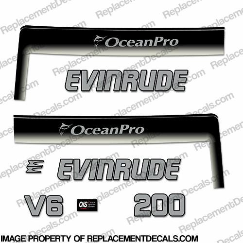 Evinrude 200hp Ocean Pro Decals - Custom Silver/Black INCR10Aug2021