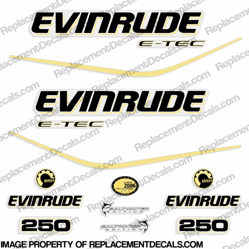 Evinrude 250hp E-Tec Decal Kit - Yellow evinrude, 250, etec, custom, INCR10Aug2021