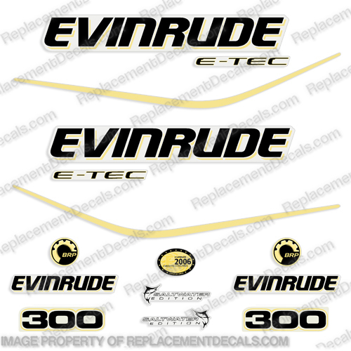 Evinrude 300hp E-Tec Decal Kit - Light Yellow evinrude, decals, 300, hp, e-tec, custom, yellow, stickers