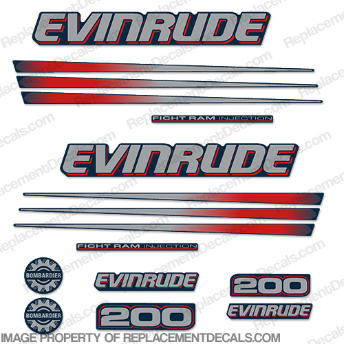 Evinrude 200hp Bombardier Decal Kit - Blue Cowl INCR10Aug2021