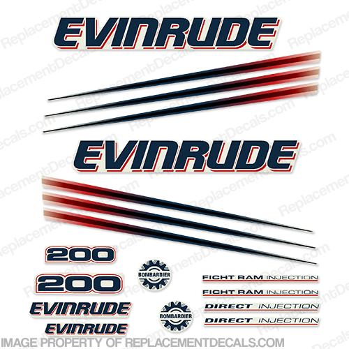 Evinrude 200hp Bombardier Decal Kit - 2002 - 2006 INCR10Aug2021