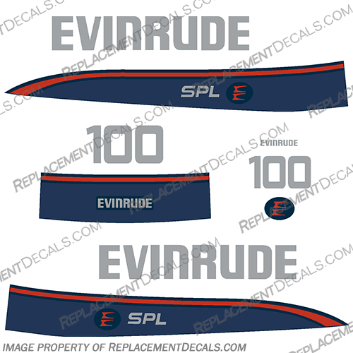 Evinrude 100hp SPL Decal Kit - 1997-1998 evinrude, 100hp, 100 hp, spl, SPL, 1997, 1998, 97, 98, silver, boat, decals, stickers, set, outboard, 