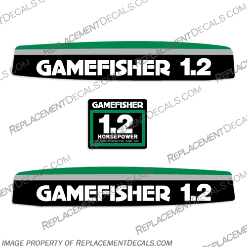Gamefisher 1.2hp 1977 Outboard Decal Kit gamefisher, game, fisher, 1.2, hp, 1.2hp, 1.2 hp, 1977, outboard, decals, stickers, kit, engine, 