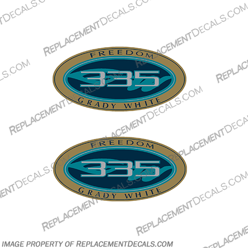 Grady White Freedom 335 Logo Decals (Set of 2) grady, white, 335, tournament, new, colors, decals, stickers, kit, set, of, two, 2, logo, logos, freedom, oval, boat, 