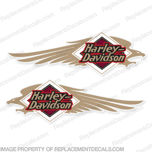 Harley-Davidson FXSTC Softail Decals Gold / White (Set of 2) - Fuel Tank Decal  Harley-Davidson, fxstc, Decals,  whit red, (Set of 2), 14471, Harley, Davidson, Harley Davidson, soft, tail, 1995, 1996, 96, softtail, soft-tail, softail, harley-davidson, Fuel, Tank, Decal, INCR10Aug2021