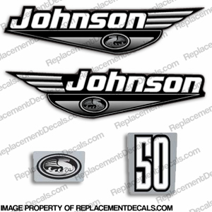 Johnson 1999-2000 50hp Outboard Engine Decals - Black / Silver 50, hp, horsepower, 1999, 1998, 2000, 2001, 50hp, outboard, engine, decal, sticker, decals, stickers, kit, set, motor, boat, graphics, INCR10Aug2021