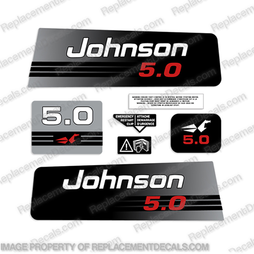 Johnson 5hp Decals - 1992 - 1994  Johnson, 5hp, 5, hp, 1992, 1993, 1994, outboard, motor, engine, decal, decals, sticker, kit, set, 2cyl, 3cyl, 2, 3, cylinder, INCR10Aug2021