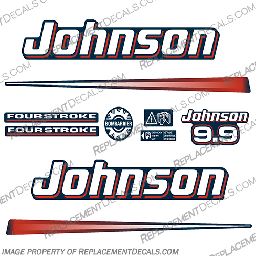 Johnson 9.9hp 2002 - 2007 Decals - Blue Cowl johnson, outboard, outboards, engine, motor, decal, kit, set, ocean, pro, red, 4, stroke, four, fourstroke, four stroke, 9.9, 9.9hp, 9hp, 10hp, 9, 2002, 2203, 2204, 2005, 2006, 2007