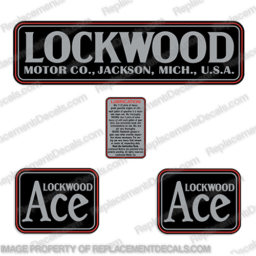 Lockwood Ace Outboard Engine Motor Decals   lockwood, ace, chief, vintage, outboard, engine, motor, decals, decal, sticker, kit, set