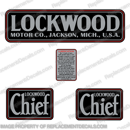 Lockwood Chief Outboard Engine Motor Decals  lockwood, chief, vintage, outboard, engine, motor, decals, decal, sticker, kit, set