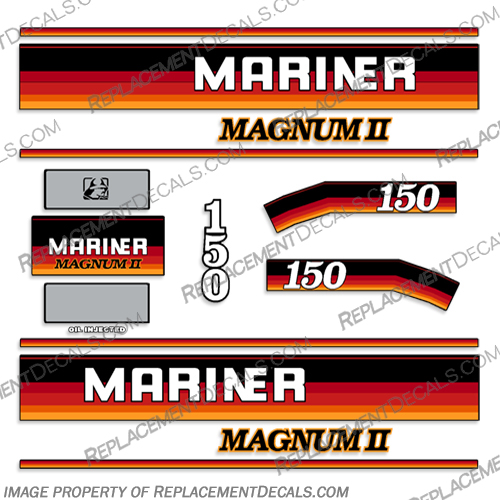 Mariner 150hp Magnum II Outboard Decals - 1988 (Red) mariner, magnum, 150hp, 150 hp, II, ii, 2, magnumII, outboard, decals, kit, stickers, boat, engine, 1988, red, version,