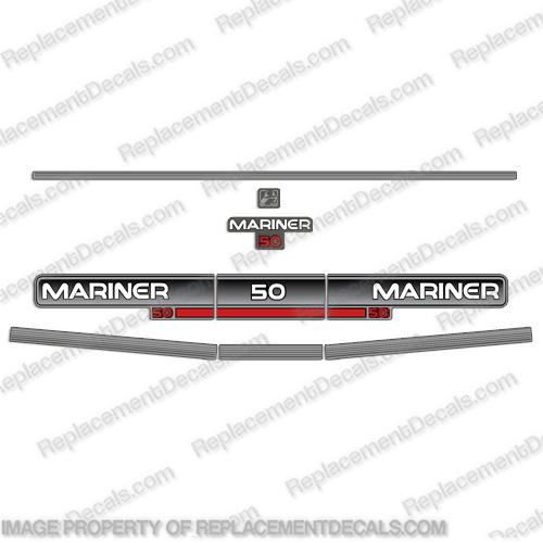 Mariner 50hp Outboard Engine Motor Decal Kit - 1993 1994 1995 mercury, 50 hp. mariner, 50, 50hp, hp, four, stroke, fourstroke, decal, sticker, decals, stickers, 1993, 1994, 1995, 93, 94, 95, two, 
