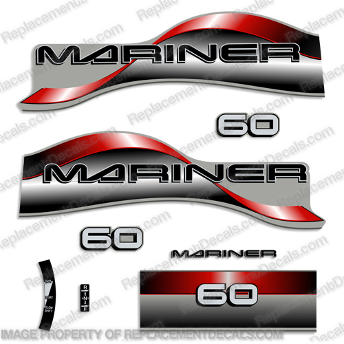 Mariner 60hp Decal Kit -Red- 1996-1999 mariner, 60, hp, outboard, motor, engine, decal, sticker, kit, set, 1994, 1995, 1996, 1997, 1998, 1999