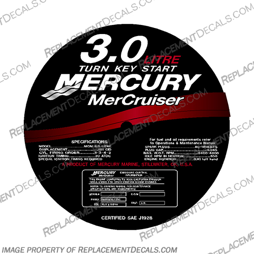 Mercruiser 3.0 Litre Turn Key Start Flame Arrestor Decal Kit  mercruiser, mer, cruiser, 3, 3.0l, 3l, 4.3, 4.3l, 4l, 4, flame, arrestor, bravo, alpha, one, thunderbolt, ignition, power, steering mpi, engine, valve, 454, flame, arrestor, mercury, decal, sticker, thunderbolt, lx, v8, INCR10Aug2021
