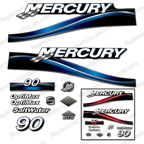Mercury 90hp "Optimax" Decals - 2005 (Red or Blue) INCR10Aug2021
