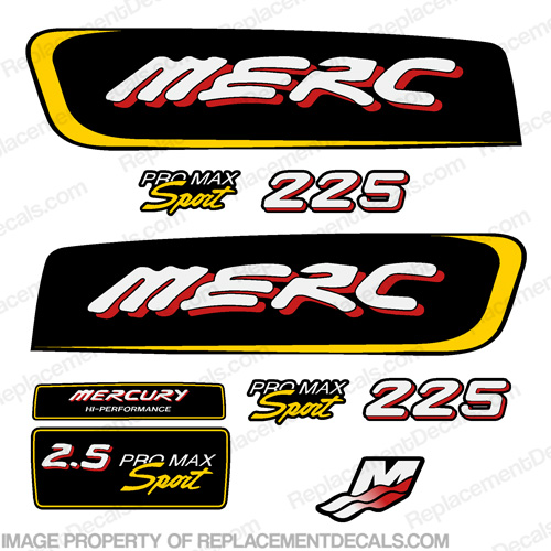 Mercury 2.5 Liter Promax Sport 225hp Decal Kit - Red/Yellow Mercury, Pro Max, Sport , INCR10Aug2021