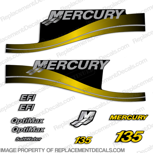 Mercury 135hp Saltwater Series Decal Kit - Yellow/Silver INCR10Aug2021