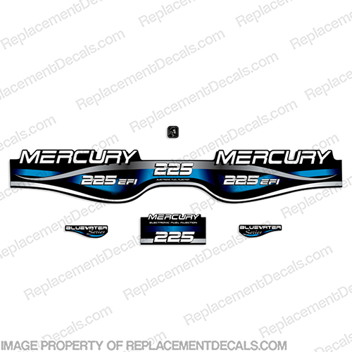 Mercury 225hp EFI Fuel Injection Bluewater Series Decal Kit (Blue)  merc, mercury, blue, water, fuel, injection. 3l, 3.0l, 3.0, liter, 2.5, 2l, outboard, engine, motor, decal, sticker, kit, set, decals, mercury, 150, 150 hp, horsepower, 150hp, 1998, 1999, 2000, 2001, 2002, 2003, 2004, 2005, 2006, 2007, 2008, 2009, 2010, electronic, fuel, injection, INCR10Aug2021