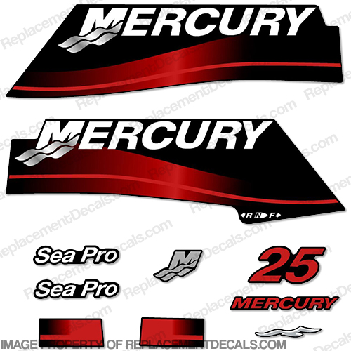 Mercury 25hp SeaPro Decals 2004-2009 (Red) INCR10Aug2021