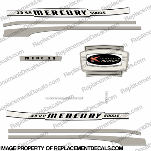 Mercury 1964 3.9HP Outboard Engine Decals mercury, 1964, 3.9, 3.9hp, 3.9 hp, outboard, vintage, decals, stickers, kit