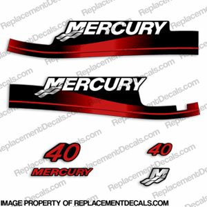 Mercury 40hp Decals - w/Oil Window Cut-Out 1999-2006 (Red) INCR10Aug2021