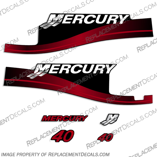 Mercury 40hp Elpto Outboard Engine Motor Decal Kit 2004 2005 for the 3cyl (Red)  mercury, decals, 40, hp, elpto, 2004, 2005, red, outboard, engine, motor, decal, sticker, kit, set ,of, decals, graphics, stickers