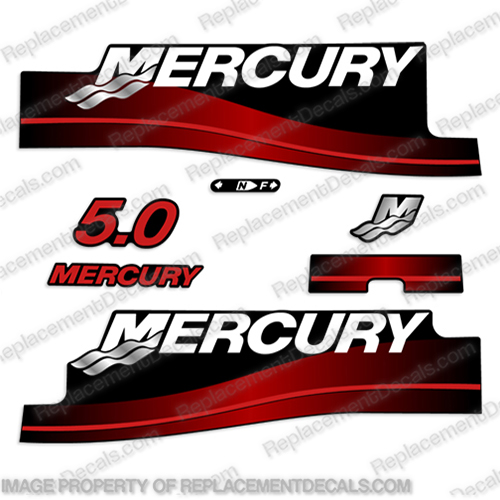 Mercury 5.0hp Decal Kit (Red) 2001 2002 2003 2004  mercury, decals, 5.0, 5, hp, outboard , engine, motor, stickers, decal, 2001, 2002, 2003, 2004