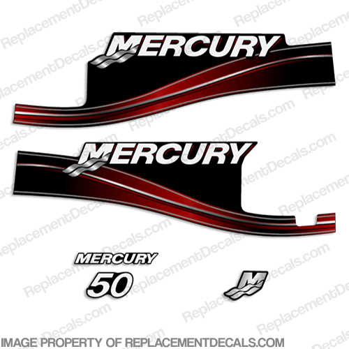 Mercury 50hp 2 Stroke Decal Kit 2005 - 2009 with Oil Window 50 hp, 2 stroke, 2005, 2006, 2007, 2008, 2009, oil window, INCR10Aug2021