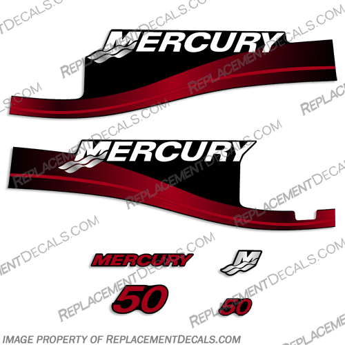 Mercury 50hp Elpto Outboard Engine Motor Decal Kit 2004 2005 for the 3cyl (Red) mercury, decals, 50, hp, elpto, 2004, 2005, red, outboard, engine, motor, decal, sticker, kit, set ,of, decals, graphics, stickers