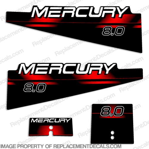 Mercury 8.0hp Decal Kit - 1994 - 1999 mercury, 1994, 1995, 1996, 1997, 1998, 1999, decal, decals, kit, set, stickers, outboard, 8, 8.0, 8hp, 8.0hp, 