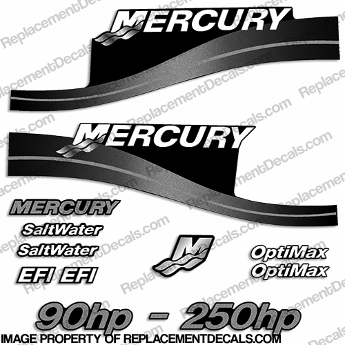 Mercury 90hp - 250hp Decals - Custom Color Silver INCR10Aug2021