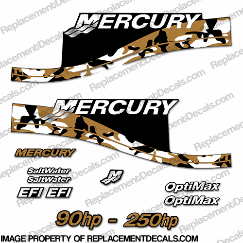 Mercury 90hp - 250hp Decals - Tan Camo INCR10Aug2021