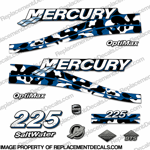 Custom 2005 Mercury 225 Optimax Decals - Blue Camo INCR10Aug2021