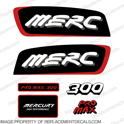 Mercury 300hp Pro Max Decal Kit (Red) pro. max, pro max, pro-max, promax, INCR10Aug2021