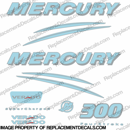 Mercury Verado 300hp Decal Kit - Powder Blue/Silver INCR10Aug2021