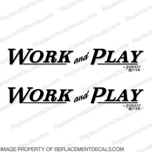 Work and Play by Forest River RV Decals (Set of 2) - Any Color!   rv, conversion, van, sticker, label, logo, decal, kit, set, marking, recreational, vehicle, camper, caravan, INCR10Aug2021
