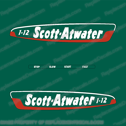 Scott Atwater 3.6hp 1-12 Outboard Engine Decal Sticker Kit  scott, atwater, 1-12, 503, model, 3.6, hp, outboard, engine, motor, decal, kit, set, 1945, 1946, 1947, 1948, 1949, 1950