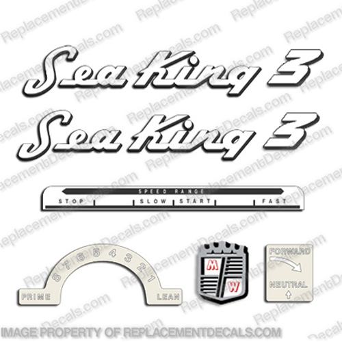 Sea King 3HP 1953 to 1955 Decals - Black - White sea, king, decals, 3, hp, 1946, 1947, outboard, motor, stickers